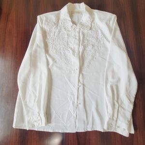Christie & Jill Ivory Button Down Pearl Embellished Blouse 12P Petite